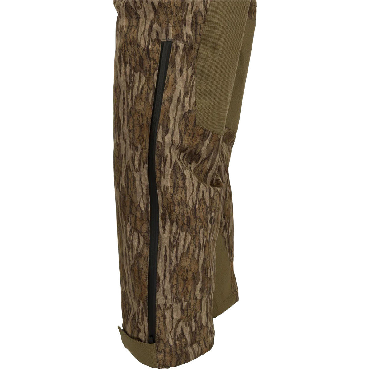 Drake Waterfowl MST Waist-High Insulated Bibs Leg Image in Mossy Oak Bottomland