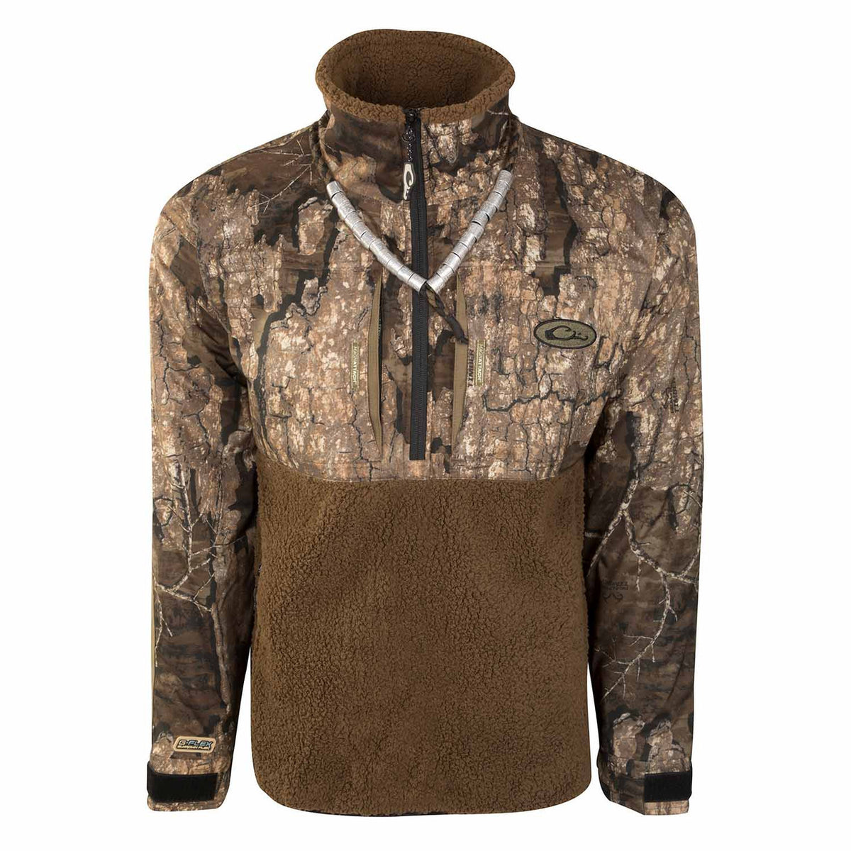 Drake Waterfowl MST Guardian Flex Sherpa Fleece Eqwader 1/4 Zip Image in Realtree Timber