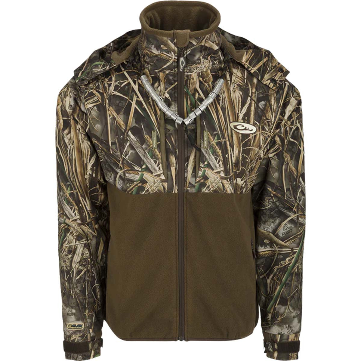 Drake Waterfowl MST Guardian Flex Fleece Eqwader Full Zip Jacket with Hood Image in Realtree Max 7