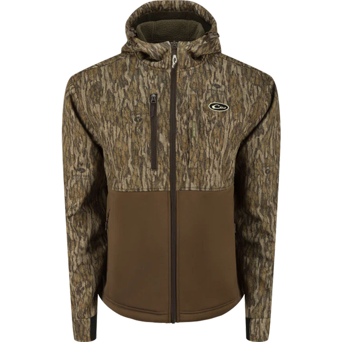 Drake MST Full Zip Hole Shot Hooded Windproof Eqwader - Mossy Oak Bottomland Two-Tone