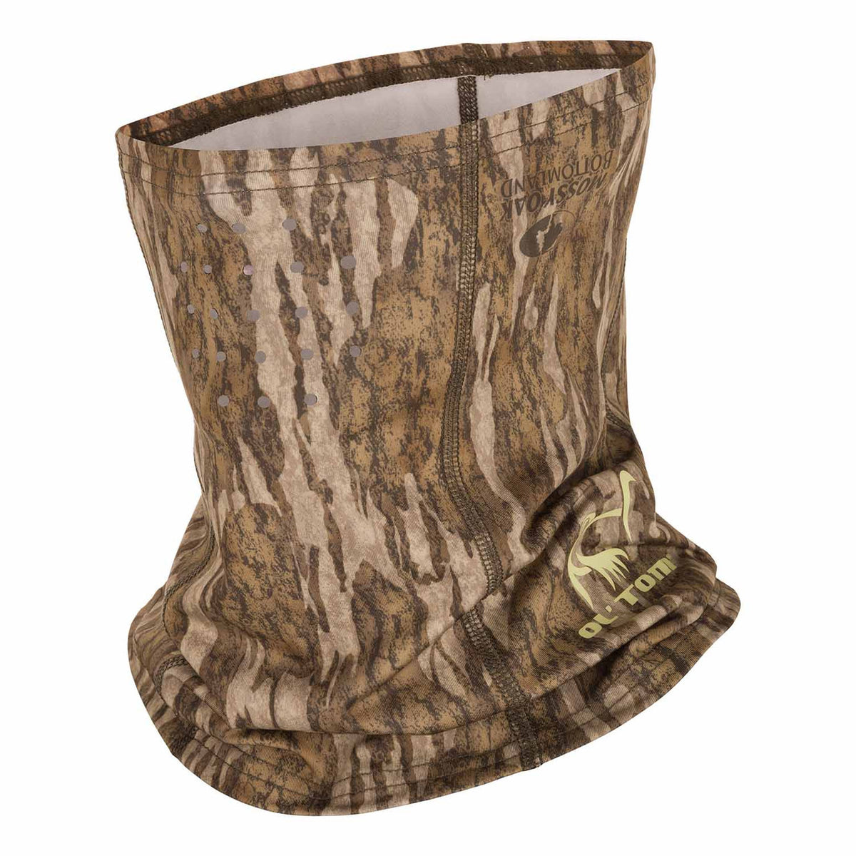 Drake Waterfowl Performance Stretch-Fit Half Mask Image in Mossy Oak Bottomland.