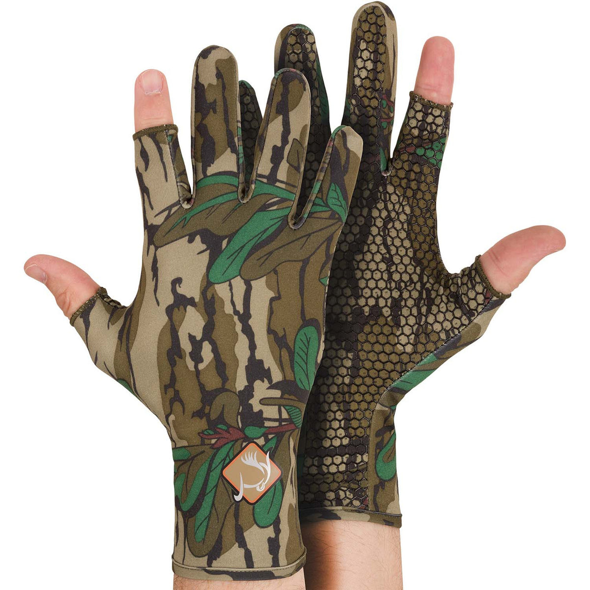 Drake Waterfowl Performance Stretch-Fit Shooter Turkey Gloves Image in Mossy Oak Greenleaf