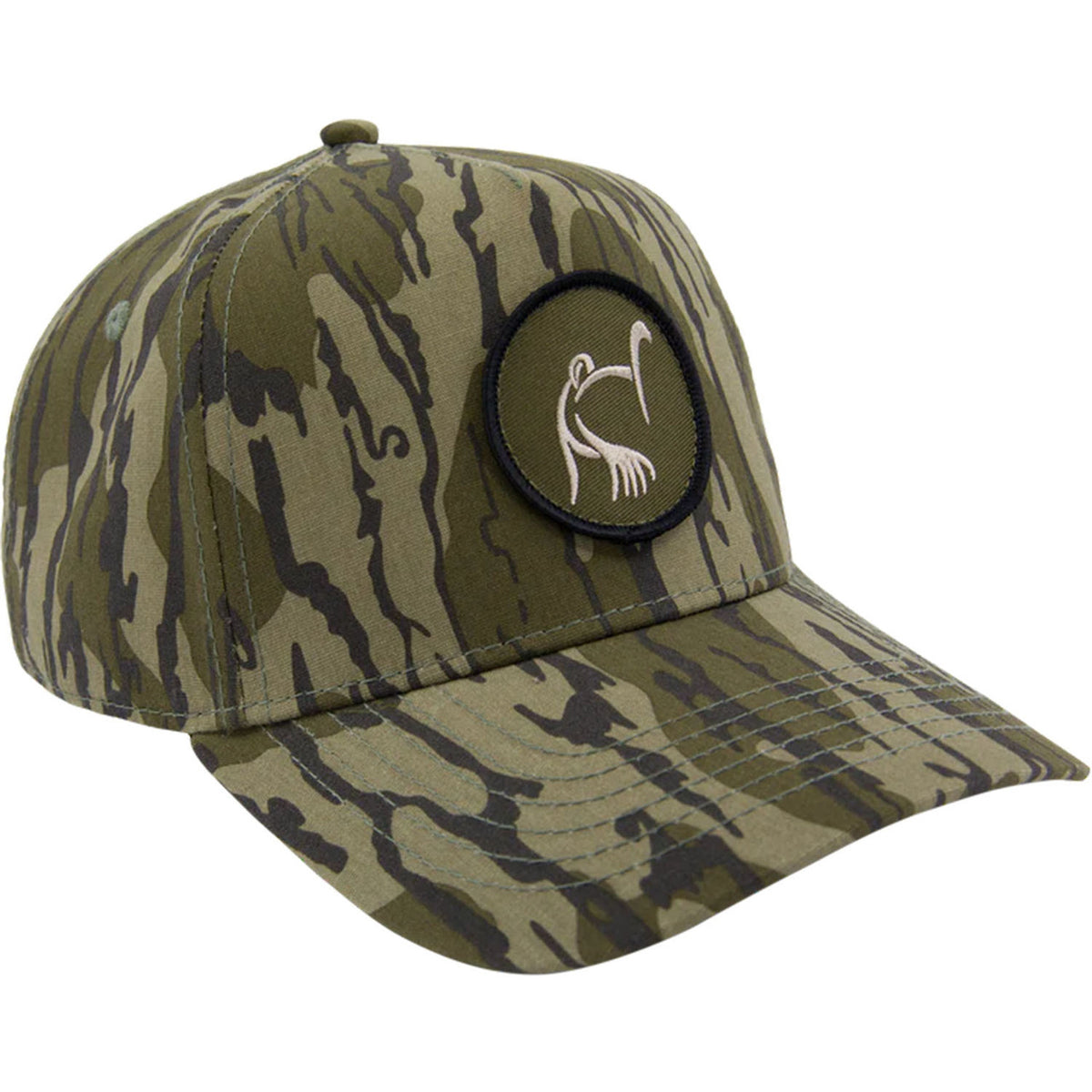 Image of Drake LOST Hat X Ol Tom Easy 5-Panel Circle Cap in Mossy Oak Bottomland.