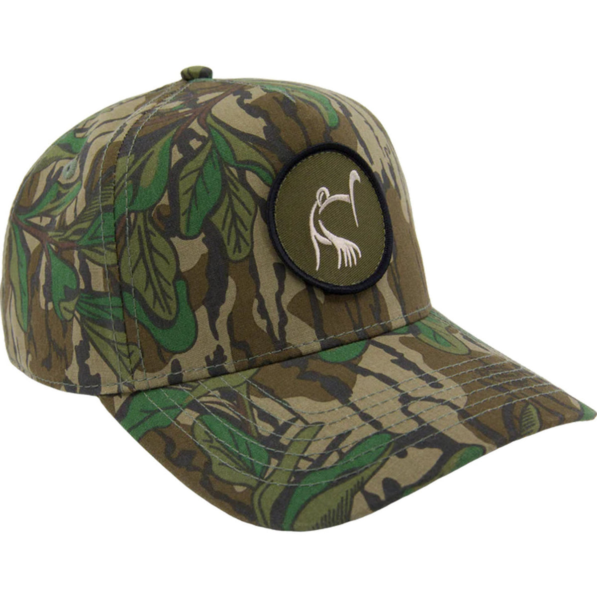 Image of Drake LOST Hat X Ol Tom Easy 5-Panel Circle Cap in Mossy Oak Greenleaf.