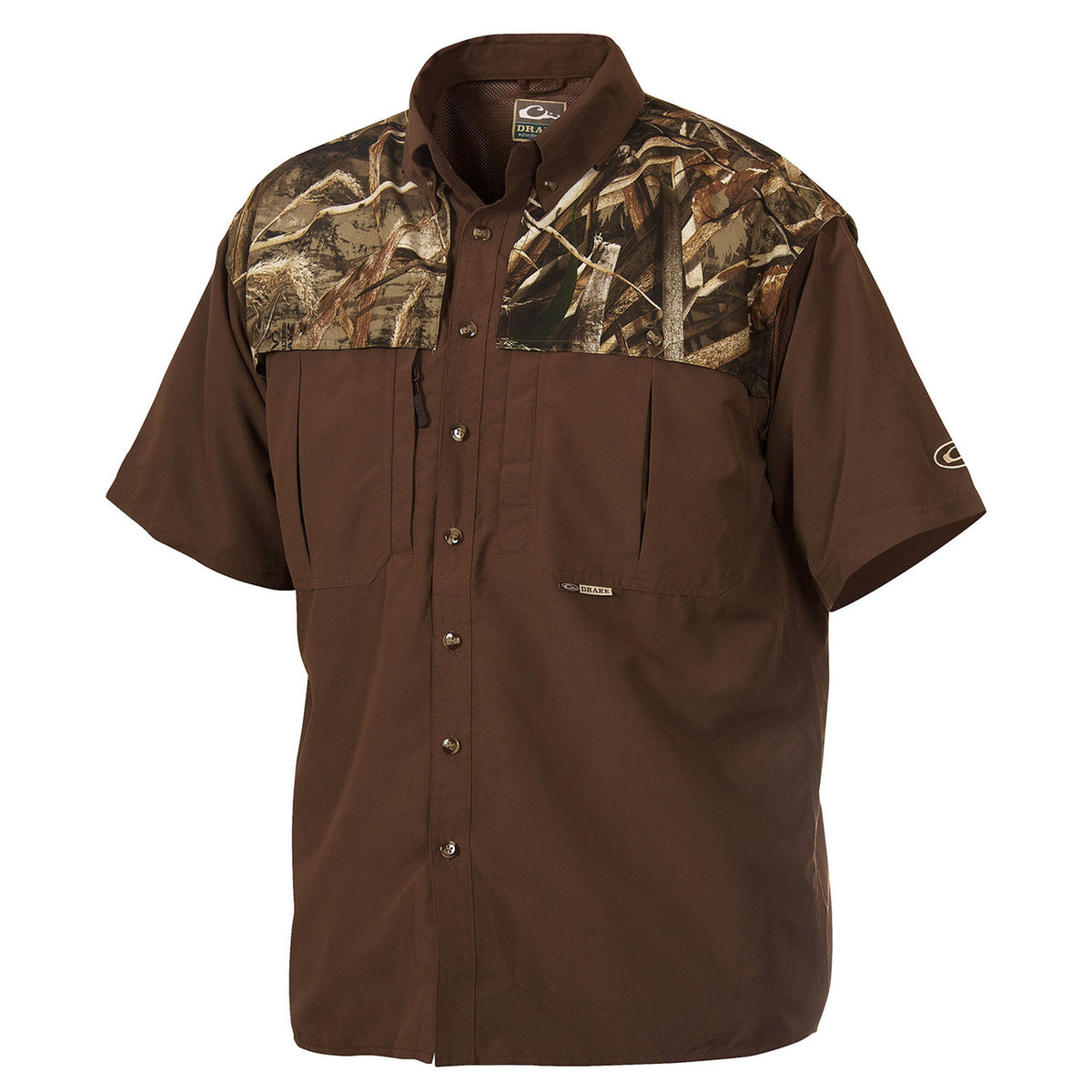 Drake EST Two Tone Camo Vented Wingshooter's Short Sleeve Shirt Image in Realtree Max 5