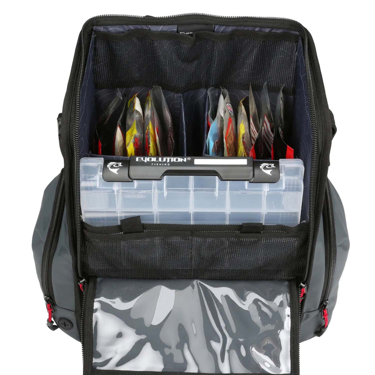 Evolution Outdoor Largemouth 3.0 Tackle Backpack filled inside image