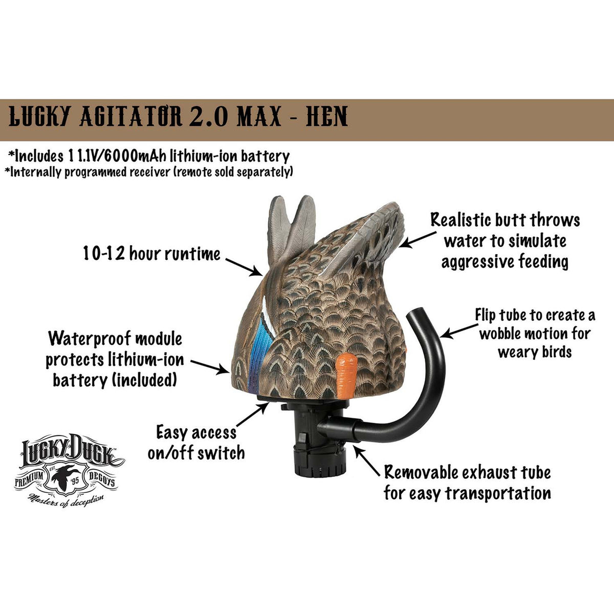 Lucky Duck HDi Agitator 2.0 Max Series Motion Decoy, Mallard Hen Features Image