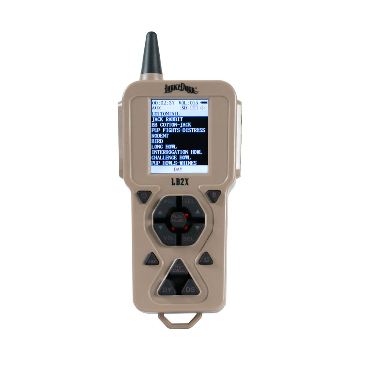 Lucky Duck Riot 2.0 Predator Call remote options black and white image