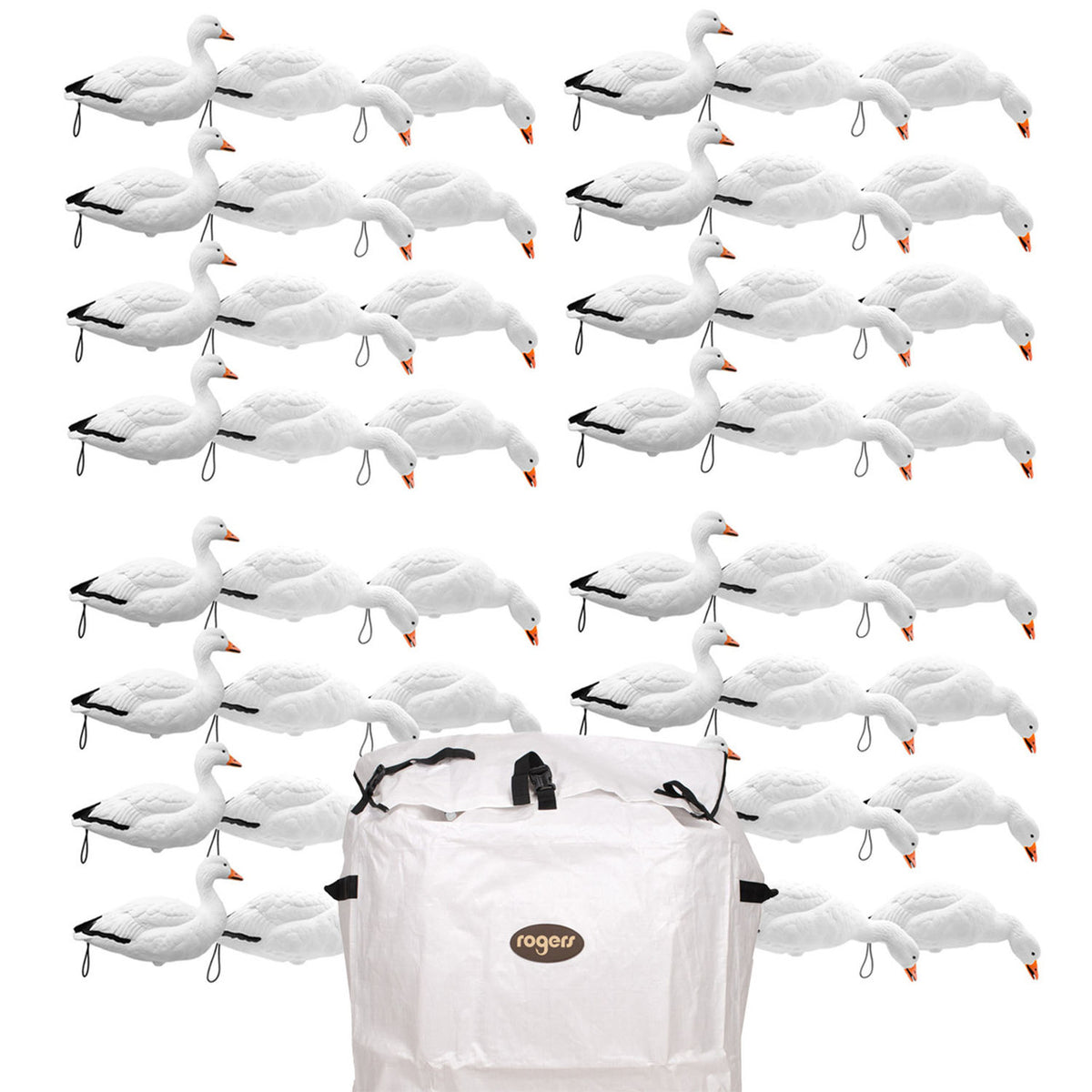 image of Final Approach LIVE Full-Body Snow Goose Decoys with Rogers Giant Decoy Bag 48 Pack.