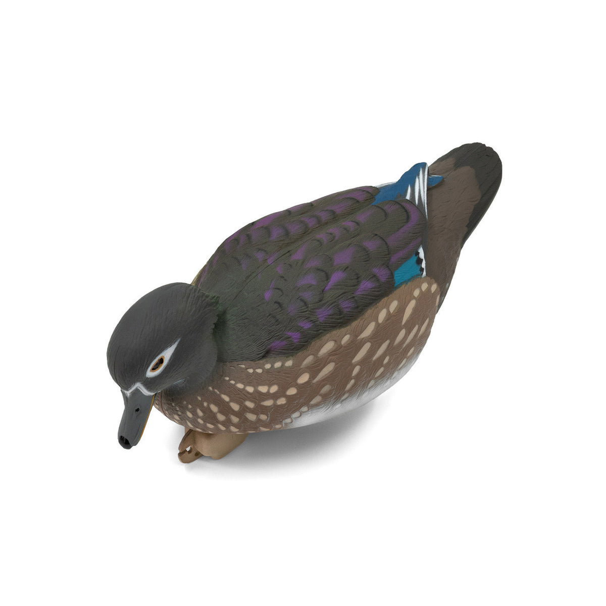 Tilted hen image of the HD Wood Ducks Floating Duck Decoys.