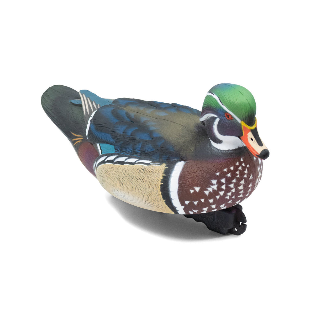 Tilted image of the HD Wood Ducks Floating Duck Decoys.