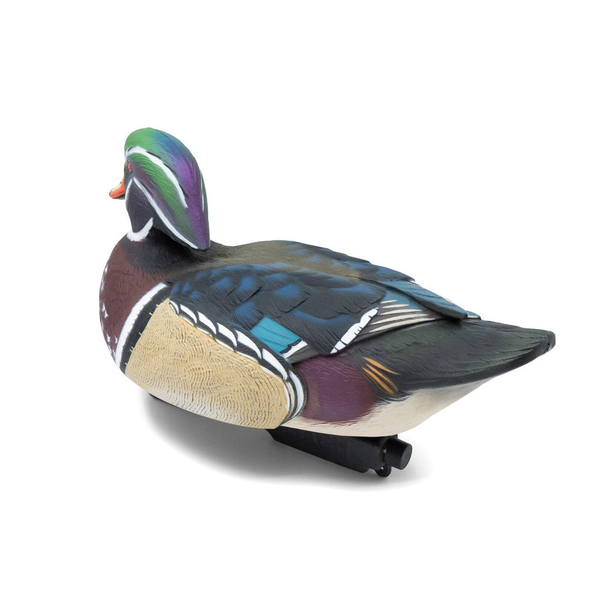 Tilted back image of the HD Wood Ducks Floating Duck Decoys.