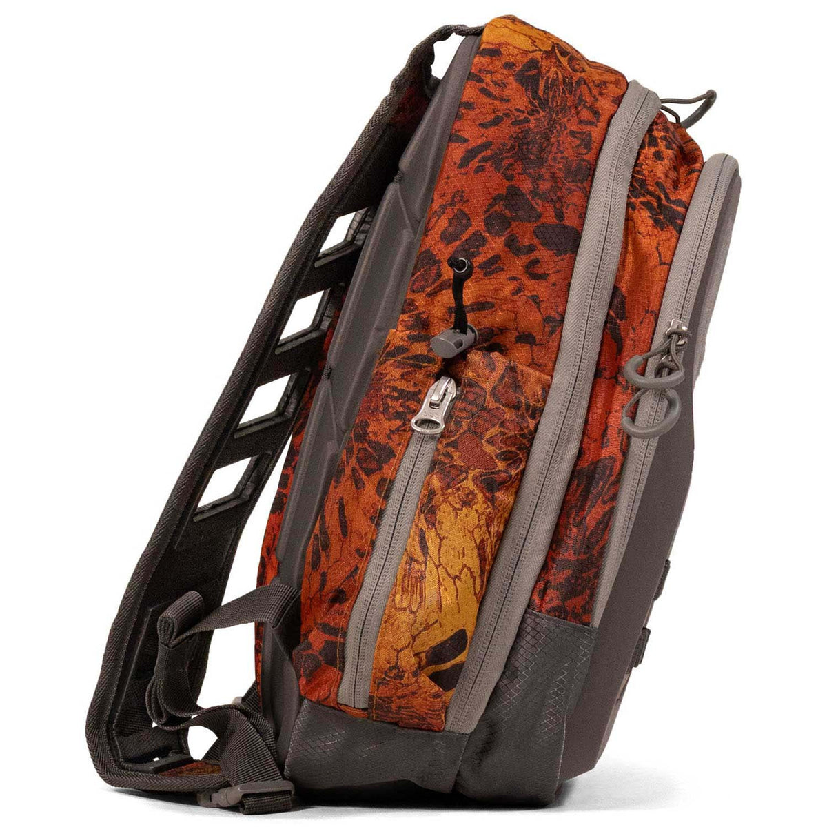 Side image of the Fishtacker Riverpath Sling Pack in Firestorm.