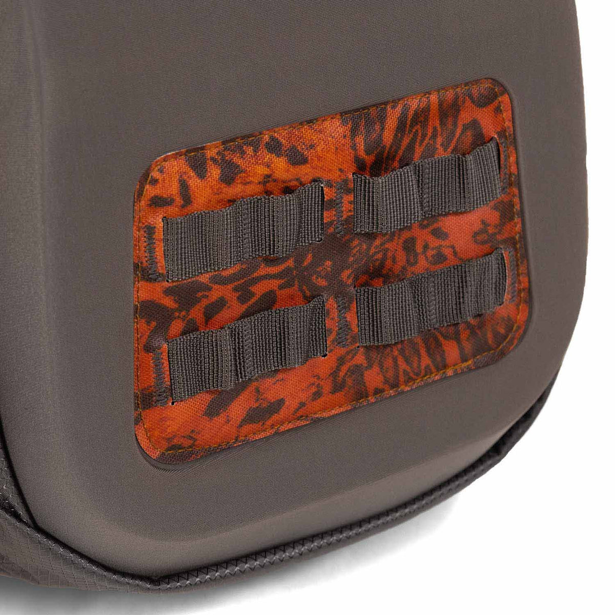 Front buckle image of the Fishtacker Riverpath Sling Pack in Firestorm.