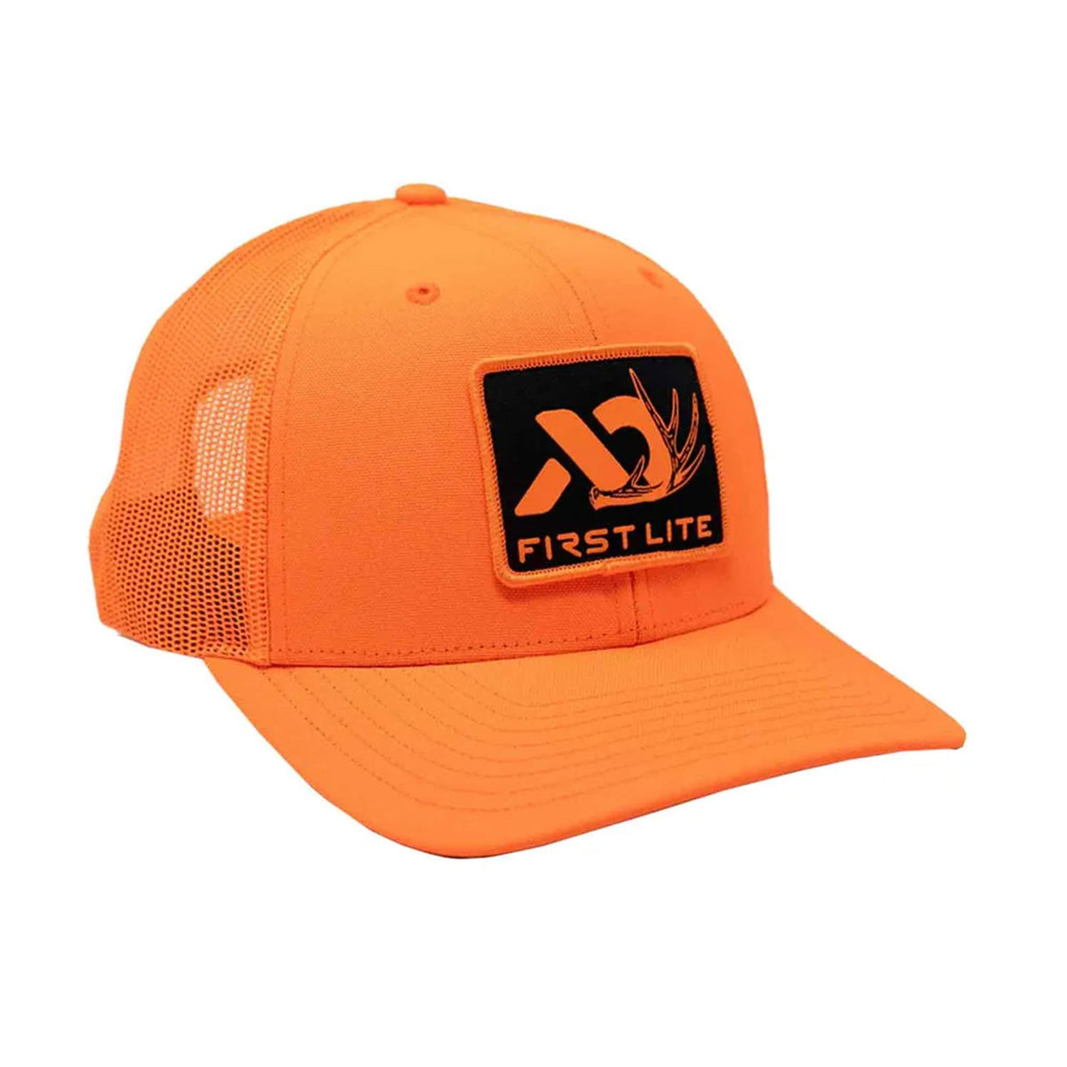 Image of the First Lite Whitetail Patch Trucker Hat in Blaze Orange