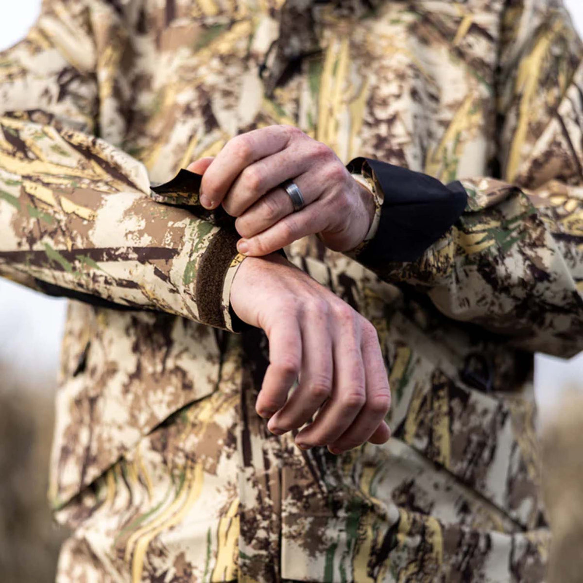 First Lite LZ 4.5-Layer Waterproof Hunting Jacket Velcro Sleeves Image