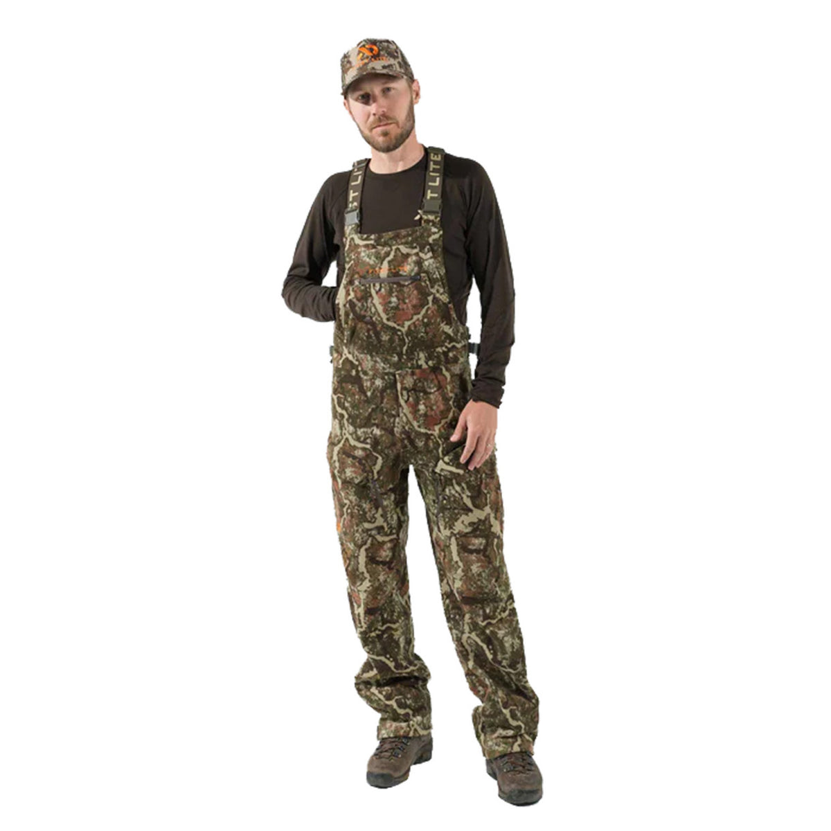 First Lite Phase Windproof Hunting Bib Model Image