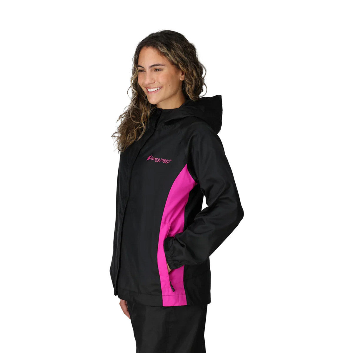 Image of Frogg Toggs Women's StormWatch Hooded Waterproof Jacket in Black-Pink