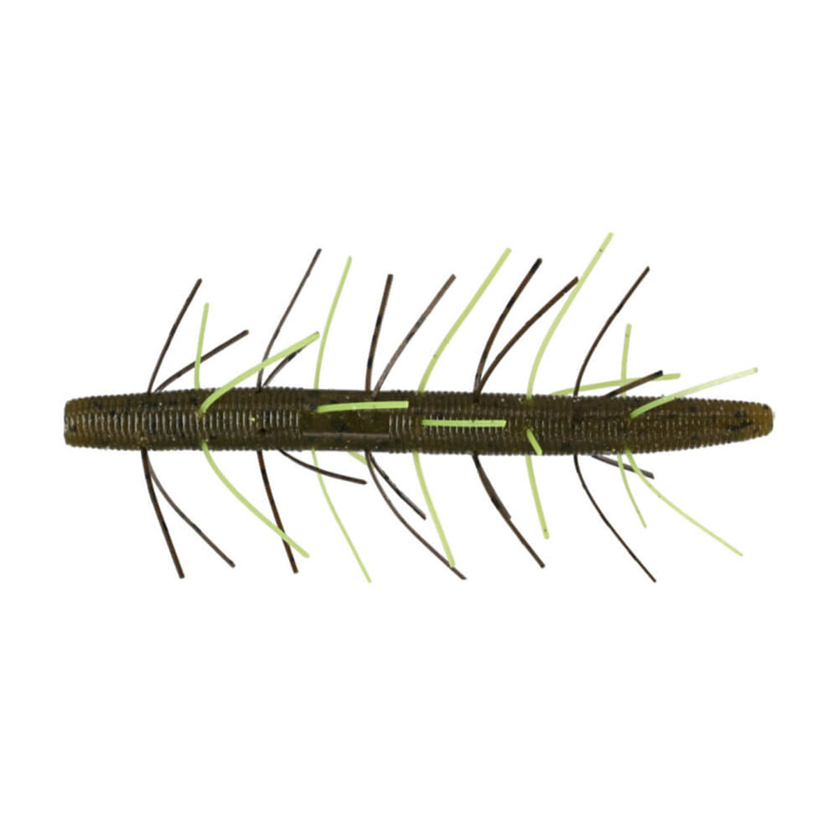 Image of Gary Yamamoto 4" Fuzzy Senko in Green Pumpkin Chartreuse.