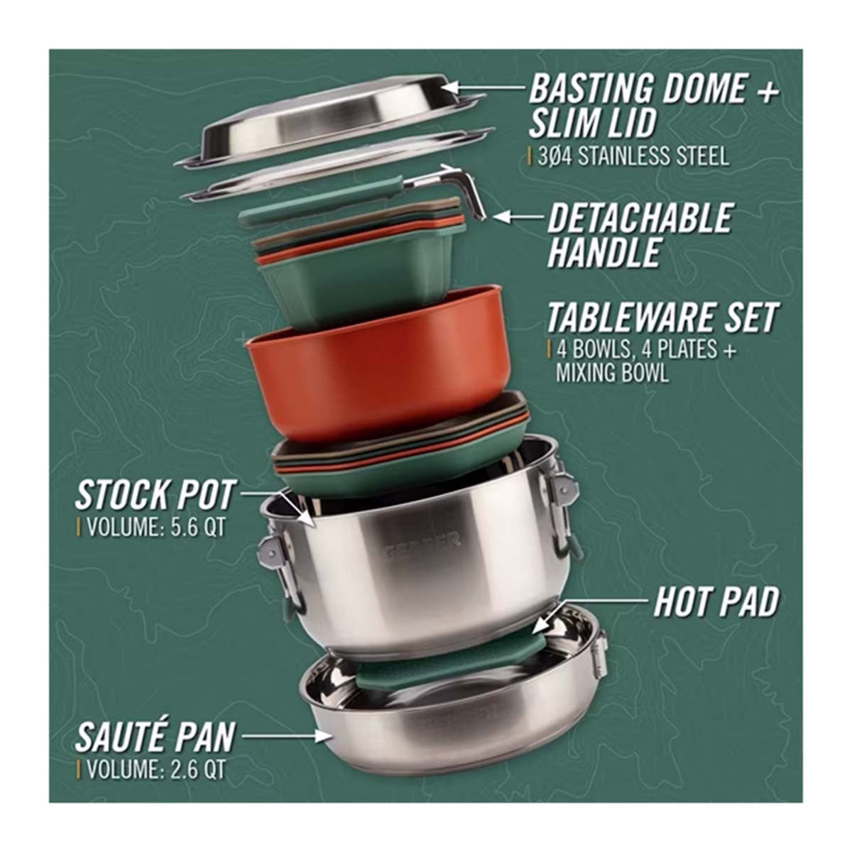 Gerber ComplEAT 16-Piece Camping Cookware Set Nestled Image