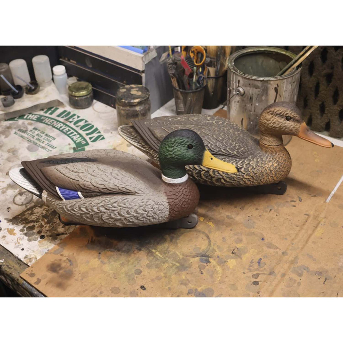 Drake and Hen Mood Image of the G&H Decoys Premier Series Mallard Oversize Duck Decoys.