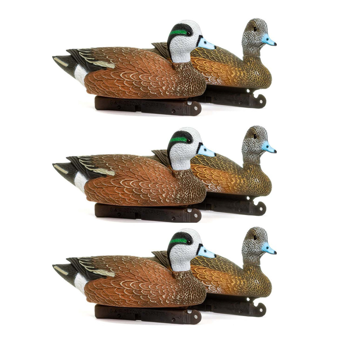 Six Pack Image of the G&H Decoys Premier Series American Wigeon Duck Decoys.