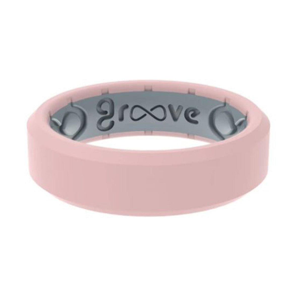 Image of the Groove Life Women's Edge Thin Silicone Ring in Rose Quartz.