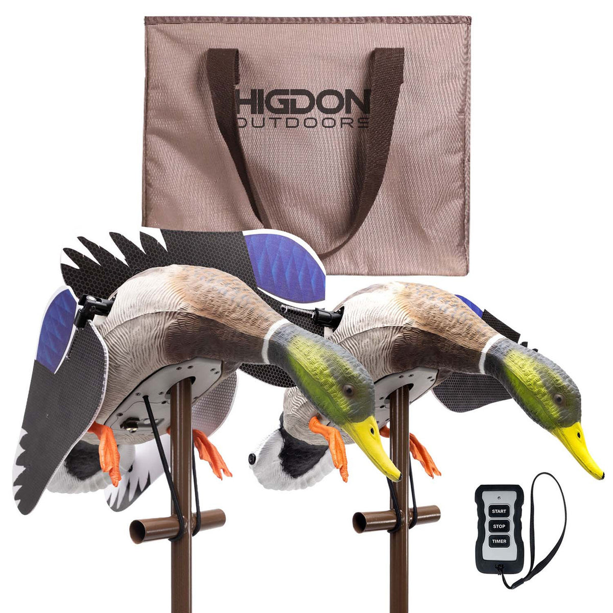 Higdon Outdoors Flasher PRO Drake/Drake Combo with Remote and Two-Slot Decoy Bag Image.