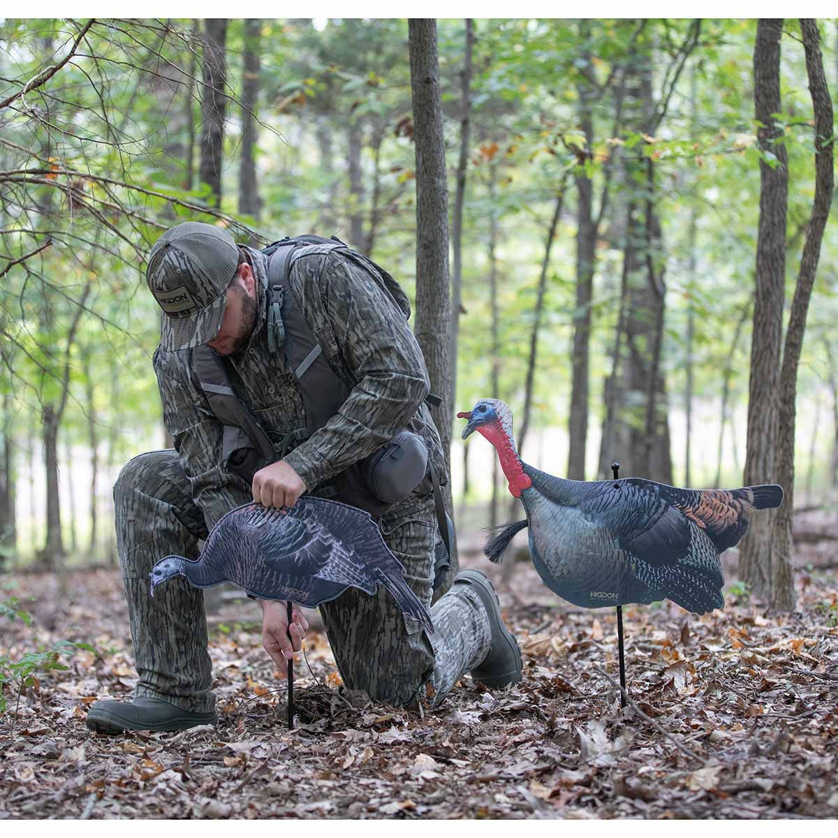Higdon Outdoors FLEX Upright Tom and Feeding Hen Silhouette Turkey Decoy Combo Field Image