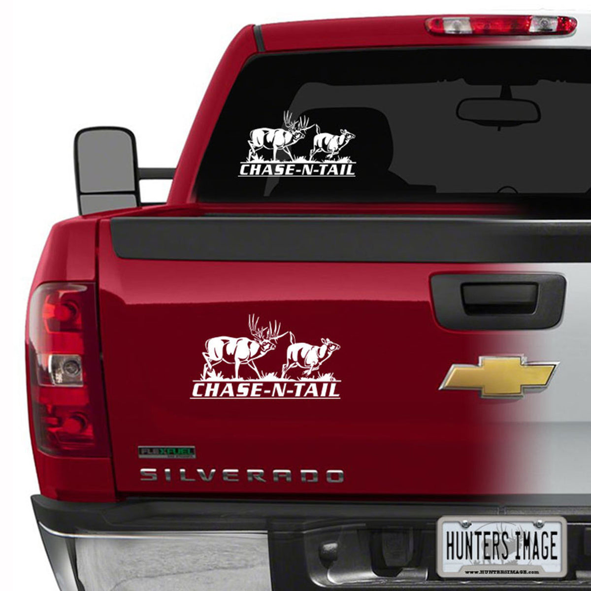 Hunters Image Chase-N-Tail Whitetail Window Decal On Truck Image