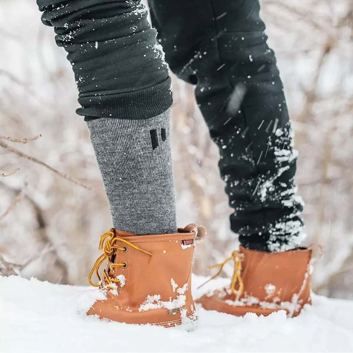 Lifestyle Image of the Hollow Alpaca Boot Socks.