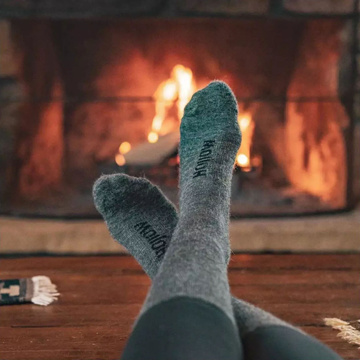 Lifestyle Image of the Hollow Alpaca Boot Socks.