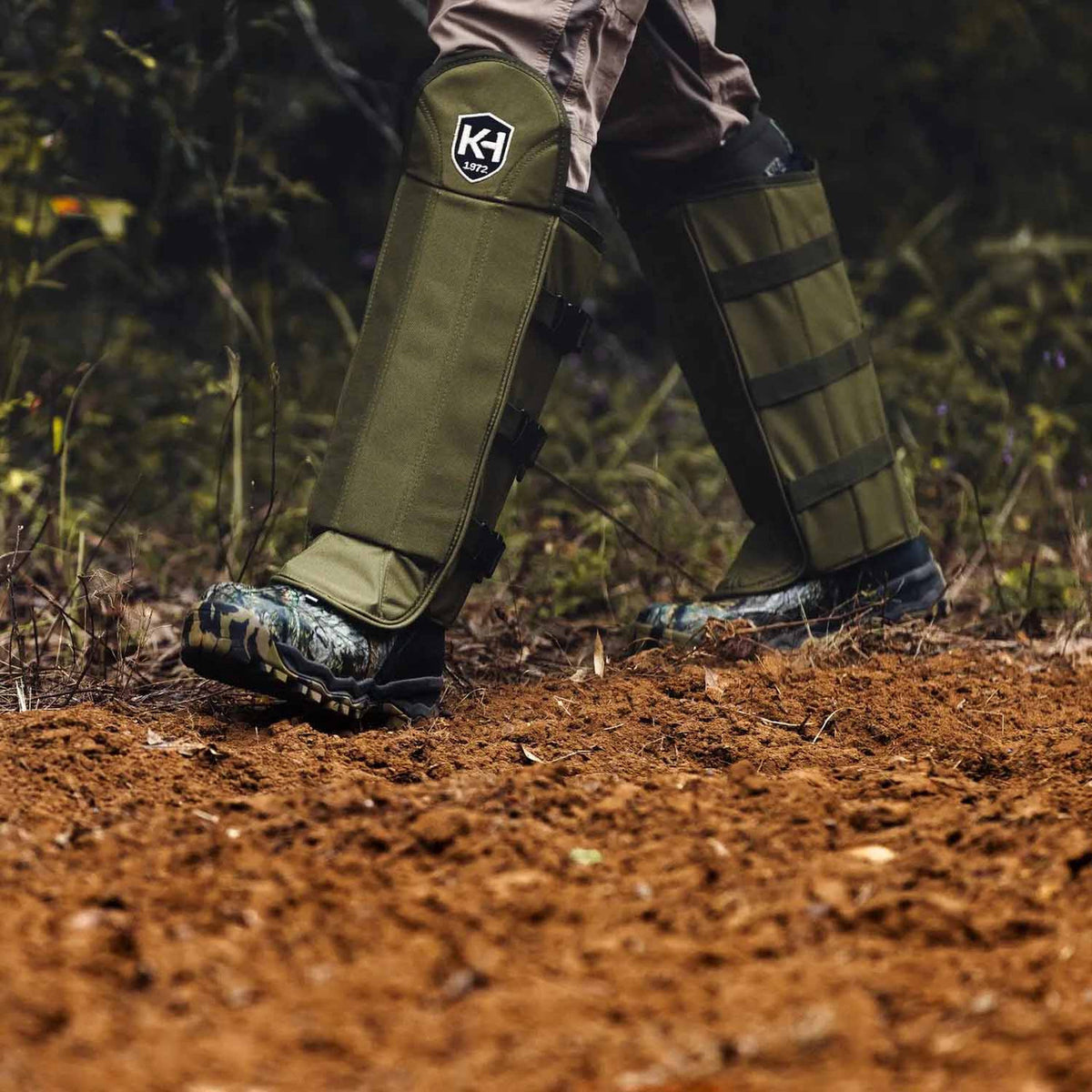 In-the-Field Image of the Knight and Hale OD Green Snake Gaiters.