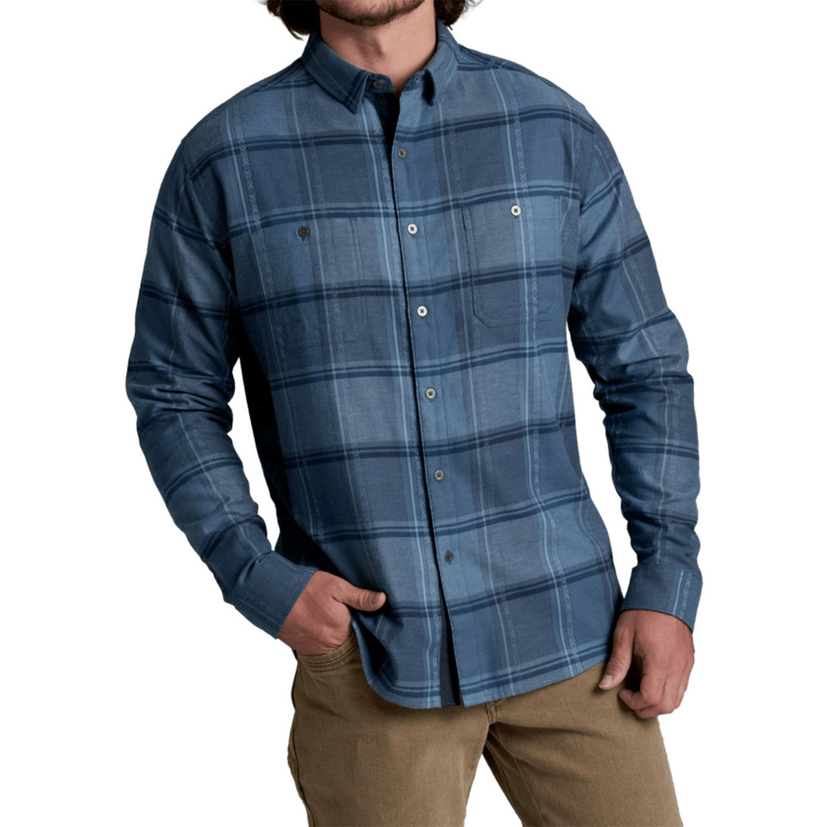 Kuhl Fugitive Flannel Shirt Image in Mixed Indigo