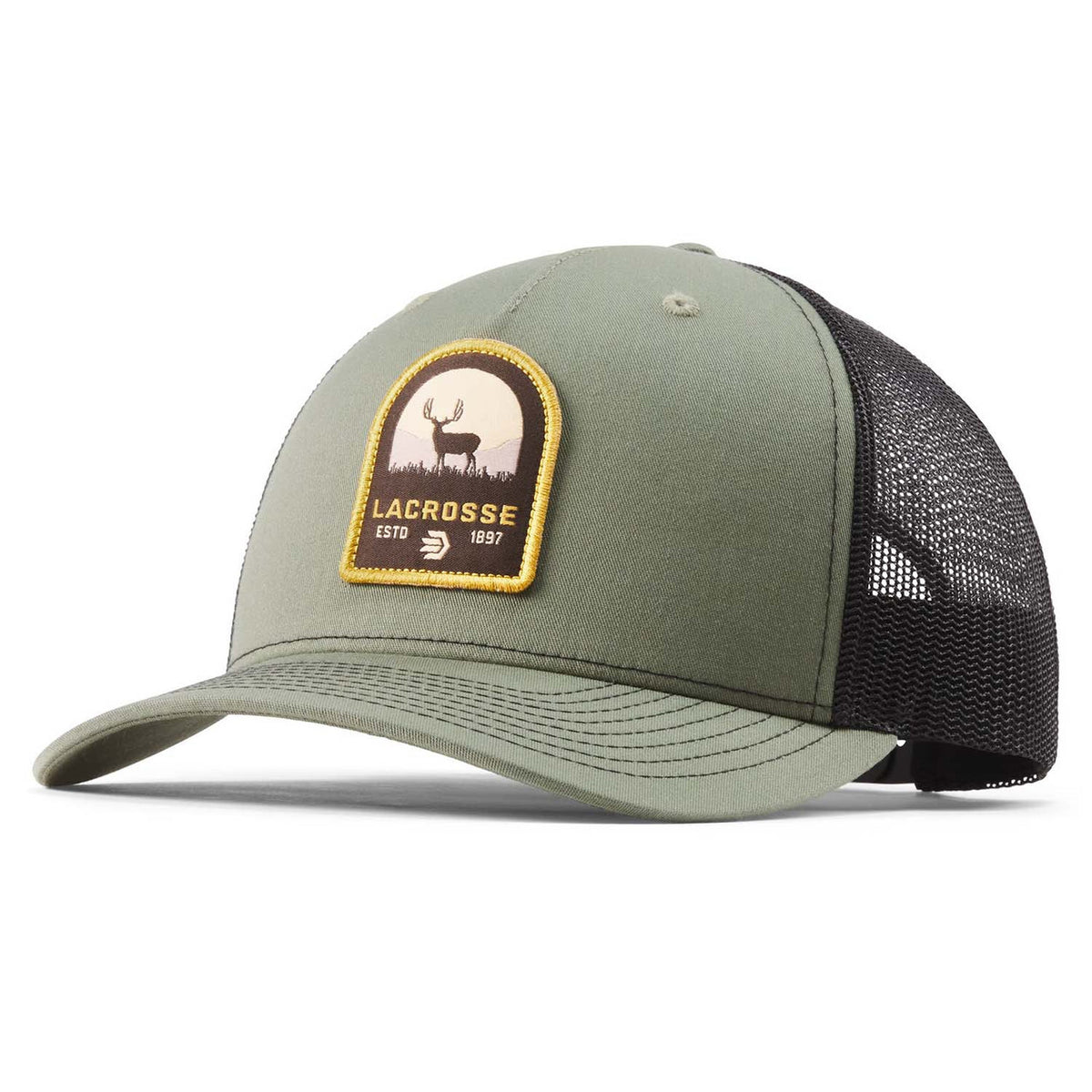 Image of LaCrosse Booner Mulie Trucker Hat in Loden/Black.