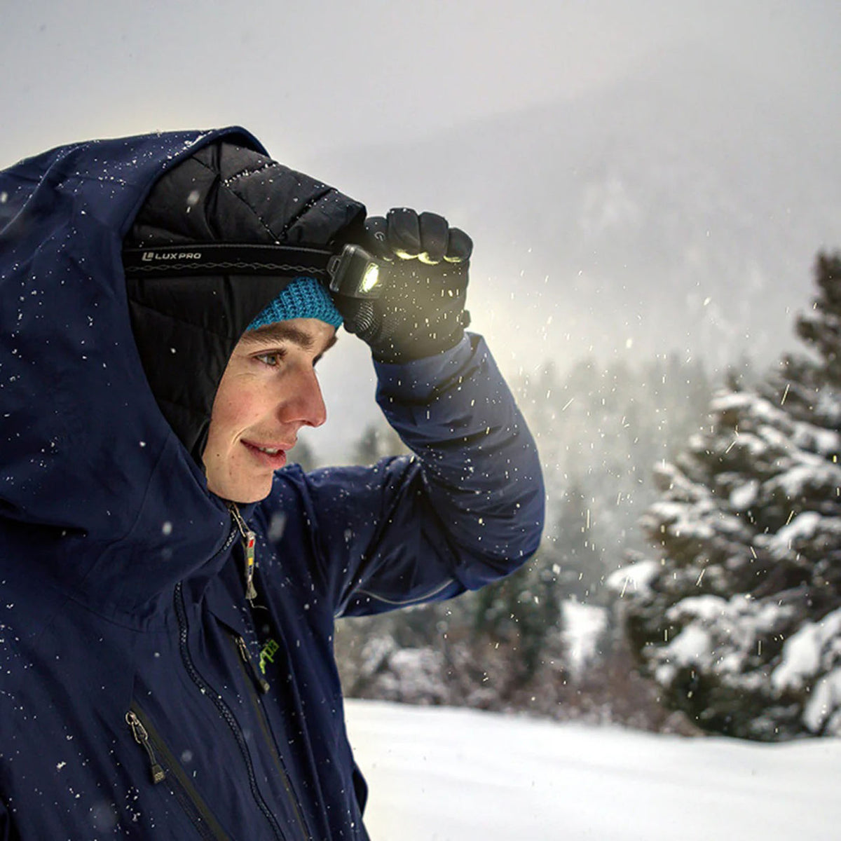 LuxPro Waterproof Multi-Color Ultralight LED Rechargeable Headlamp Model Image