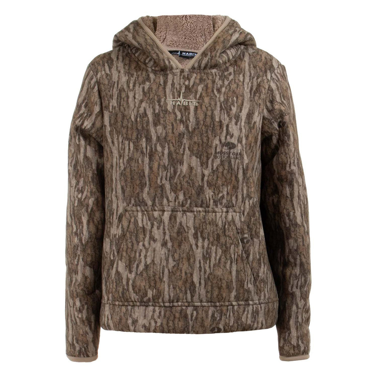 Image of the Habit Youth Bowstring Sherpa Hoodie in Mossy Oak Bottomland