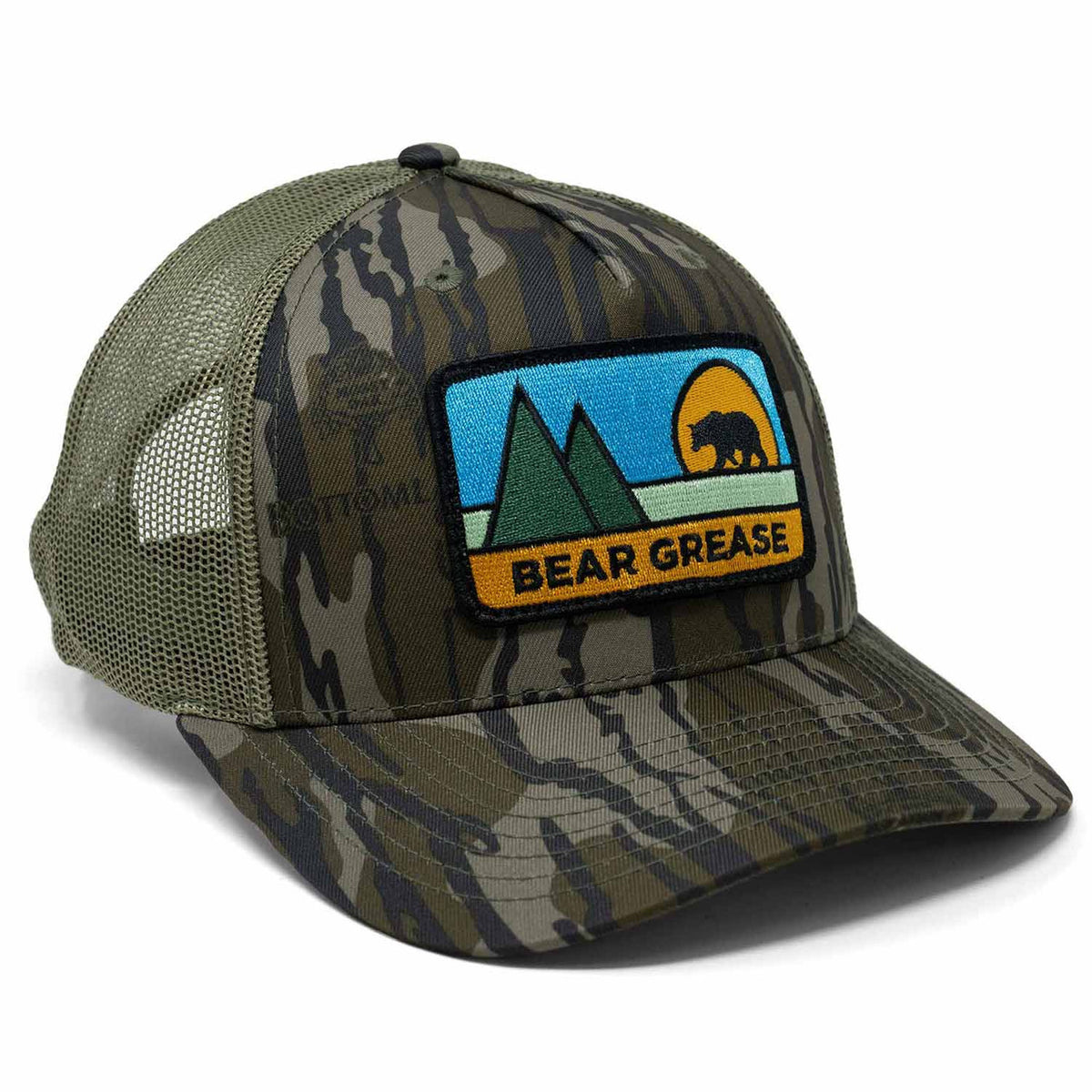 Image of the MeatEater Bear Grease Camo Trucker Hat.