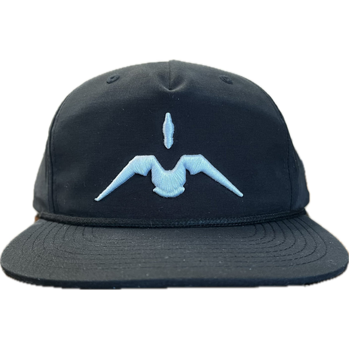 Front image of the Migra Black Bird Logo Rope Hat.