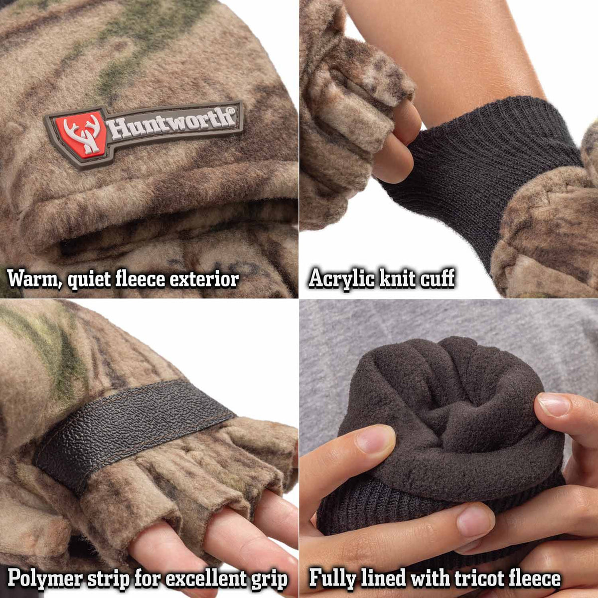 Huntworth Youth Tricot Fleece-Lined Pop-Top Hunting Glove Details Image