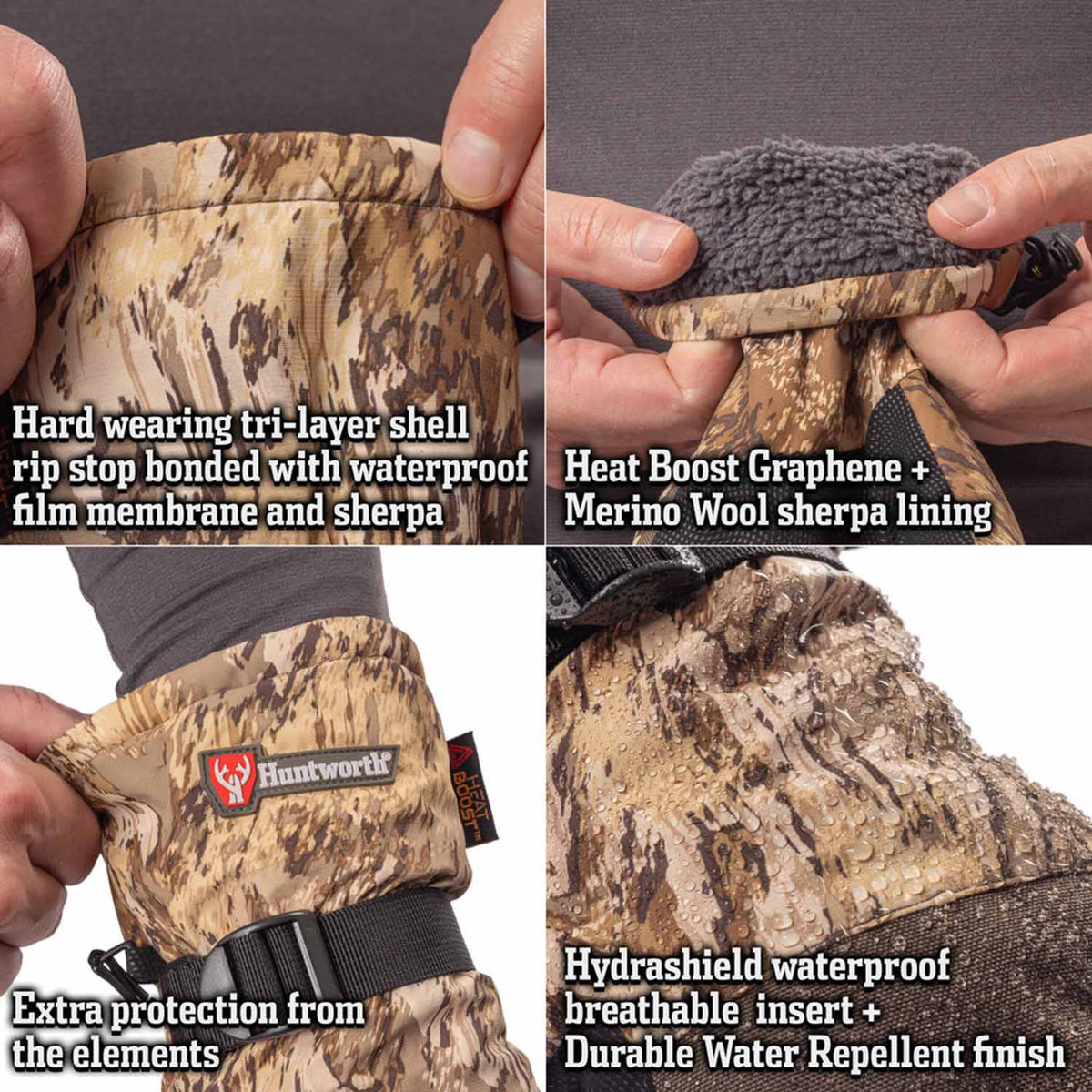 Glove Features Image of the Huntworth Gambell Heat Boost Heavyweight Merino Wool Lined Waterproof Glove.