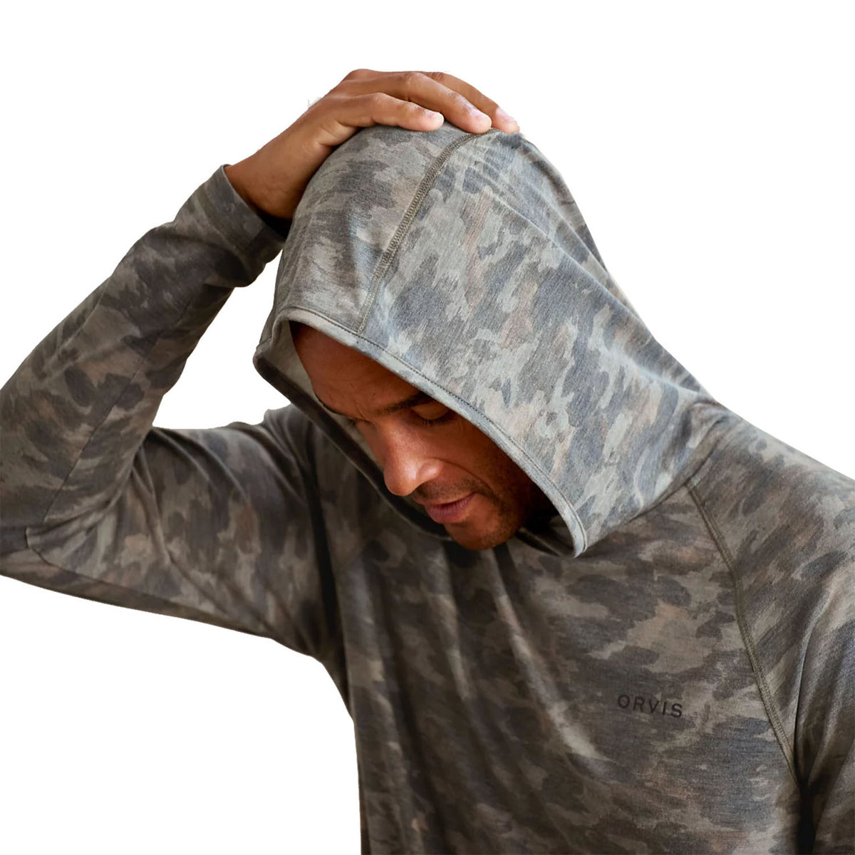 Orvis DriCast Printed Hoodie with Hood Up Image