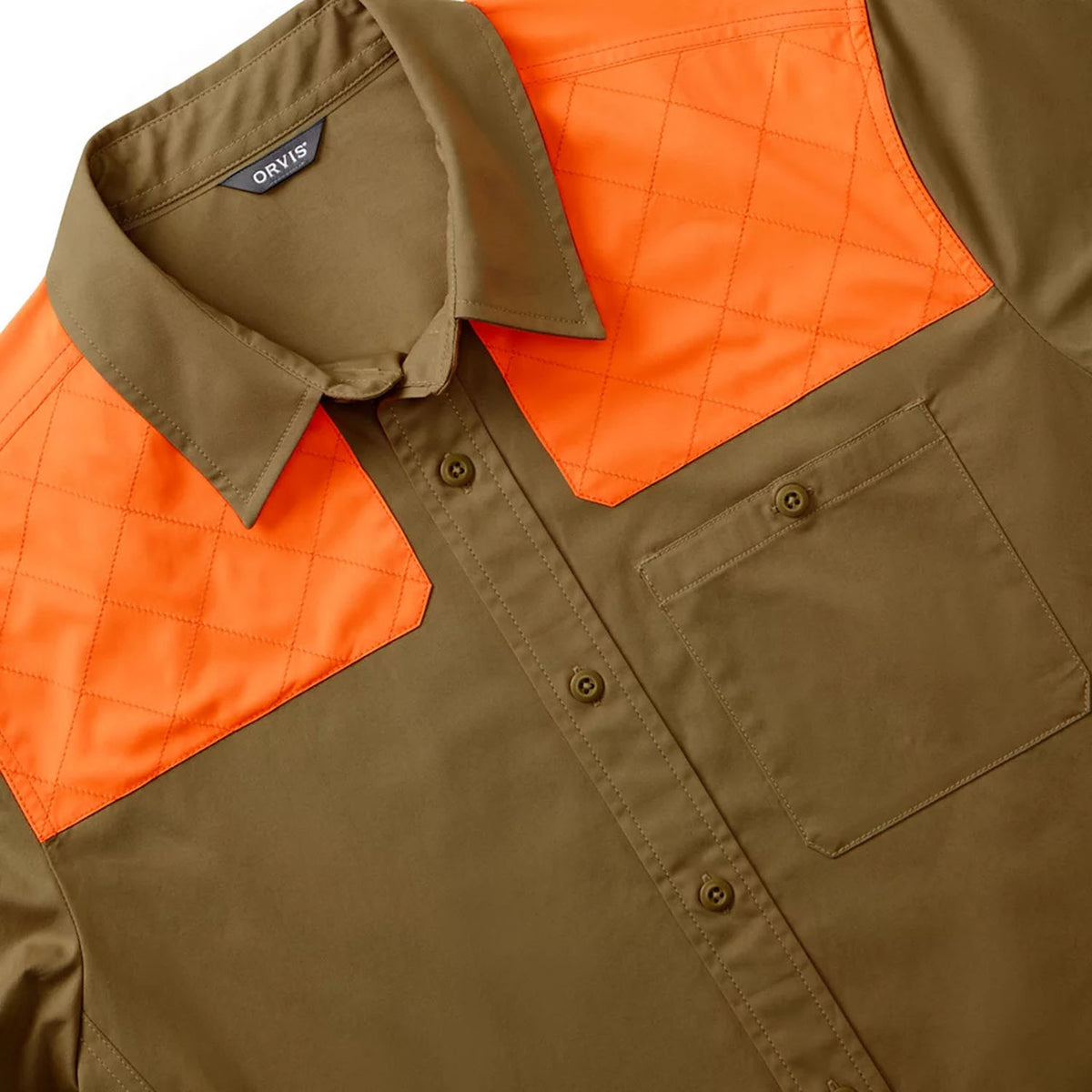 Close up image of the Orvis Midweight Long-Sleeve Shooting Shirt.