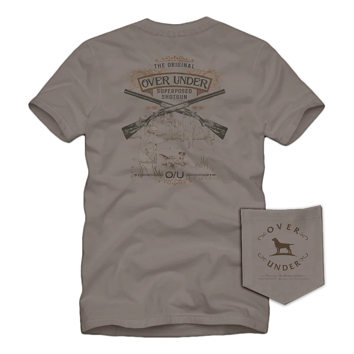Over Under Superposed Shotgun Short-Sleeve T-Shirt Image in Driftwood