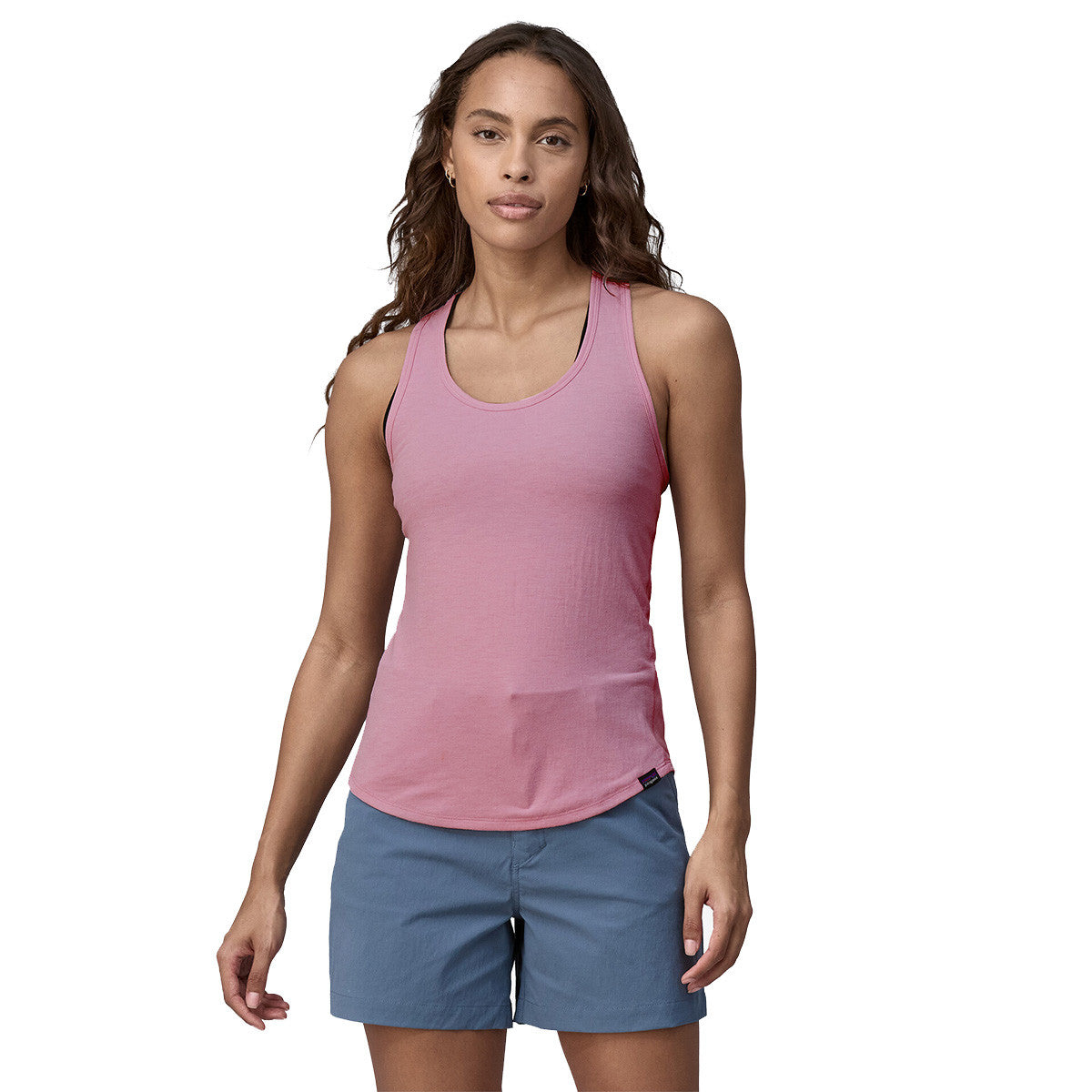 Patagonia Women's Capilene Cool Trail Tank Front Model Image in Milkweed Mauve