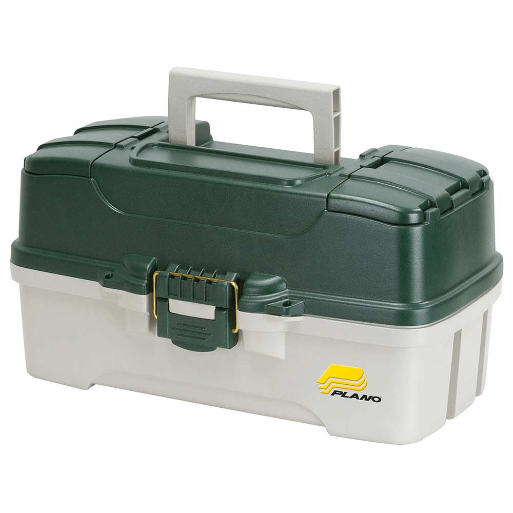 Image of the Plano Three-Tray Tackle Box in Green Metallic/Off-White.