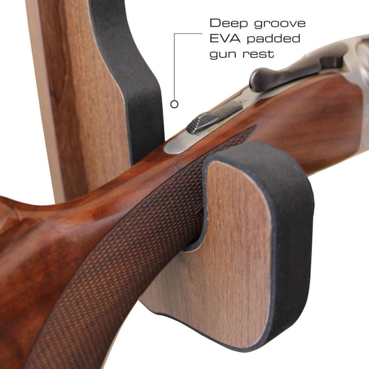 Rush Creek Dark Walnut 2-Piece Padded Gun Display Wall Hooks close up image