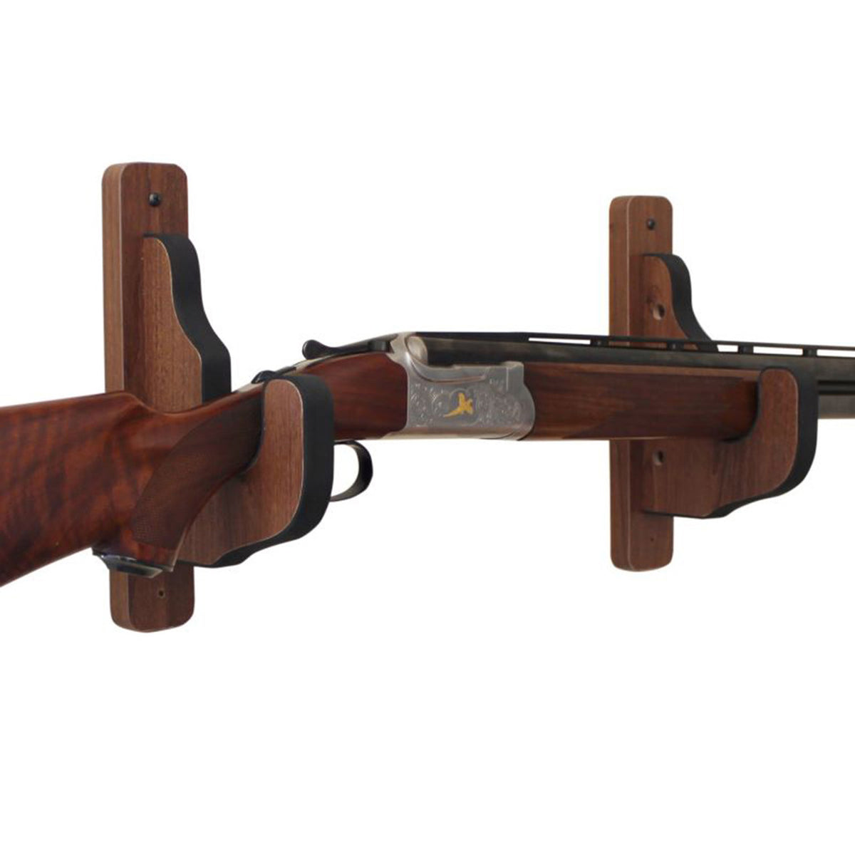 Rush Creek Dark Walnut 2-Piece Padded Gun Display Wall Hooks in use image