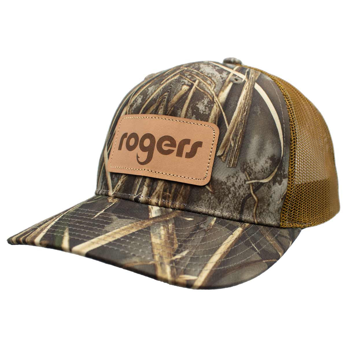 Rogers RG Leather Patch Trucker Hat image in Realtree Max 7