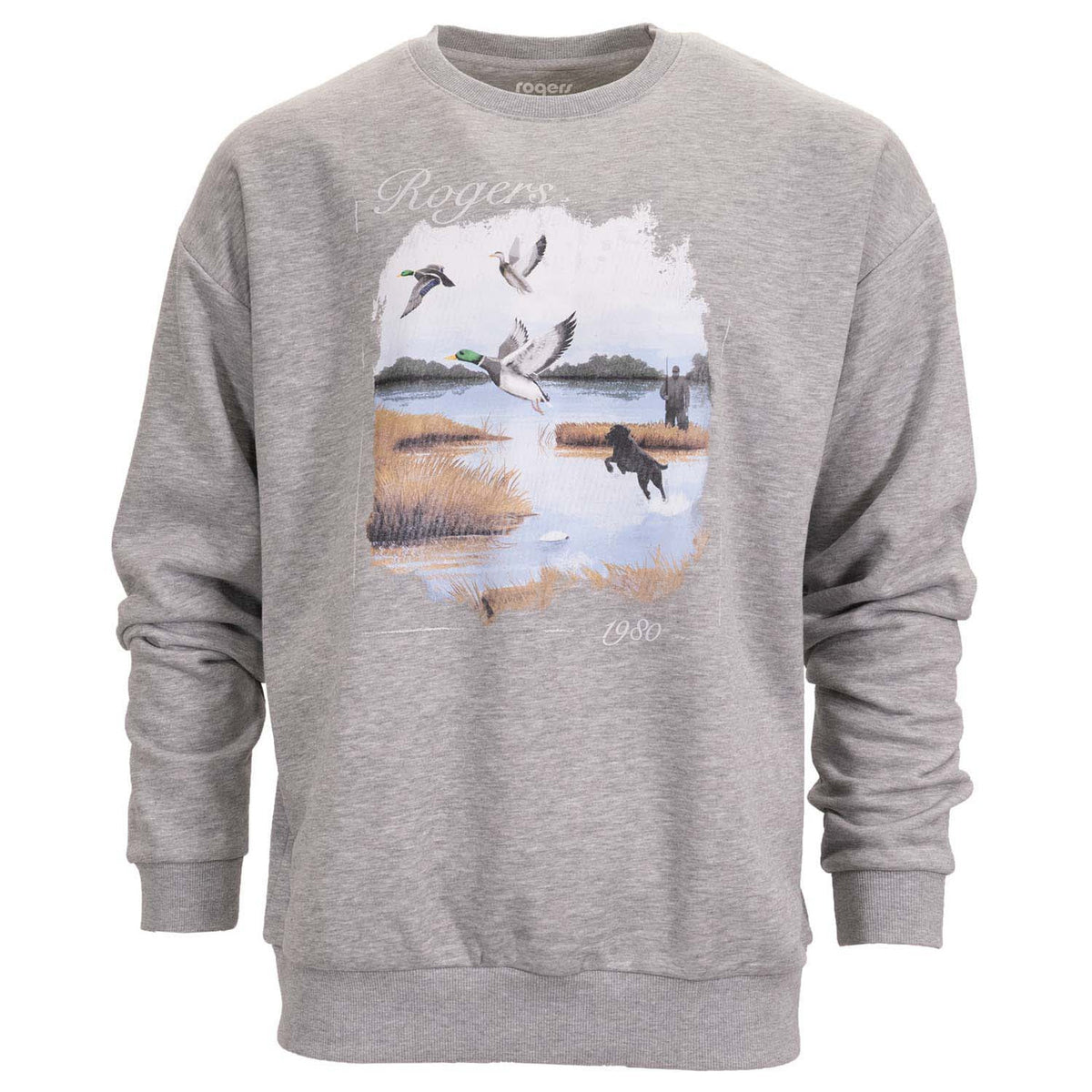 Image of the Rogers Vintage Marsh Hunting Scene Crew in Athletic Heather